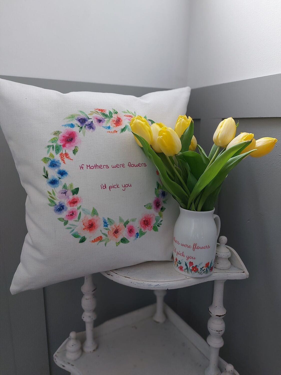 Ceramic Jug Bouquet & Matching Special Mother's Birthday Cushion