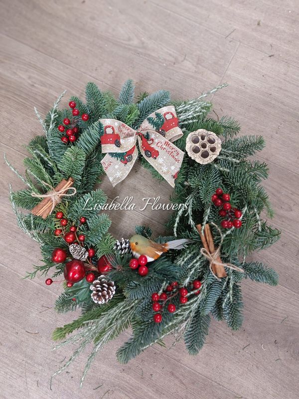 Luxury Robin & Berry Door Wreath