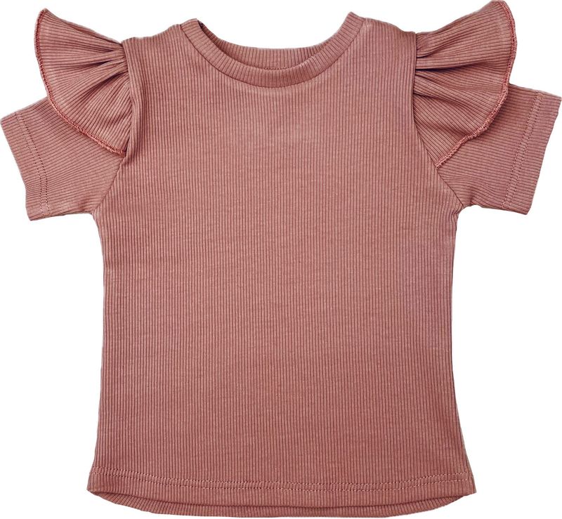 Shirtje ruffle korte mouwen klei roze