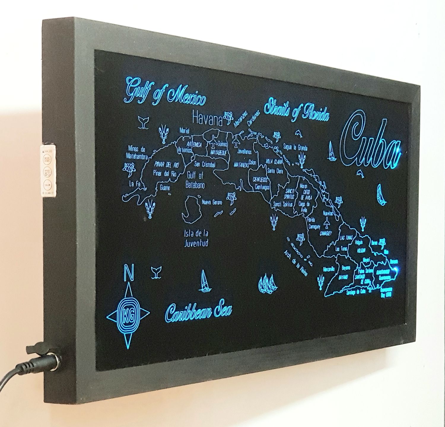 LED Gift Map of the Caribbean Islands of CUBA, Map Sizes:: Medium 610mm (24&quot;)w x 304mm h(12&quot;)h