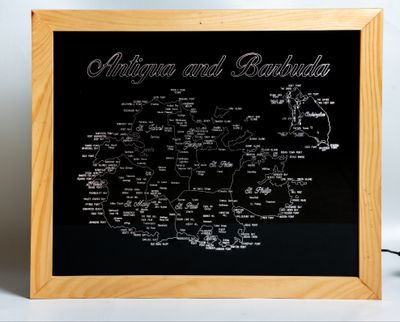 Maps of the Caribbean - Black Glass Framed LED Lit Maps