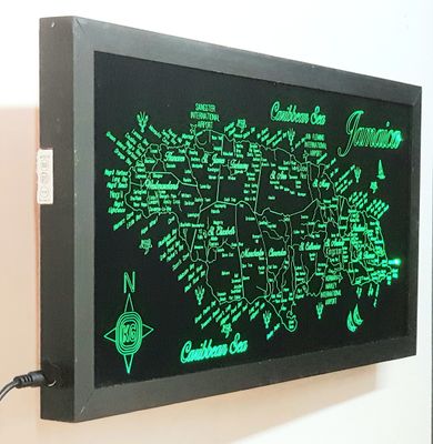 JAMAICA Black Glass LED Framed Map of the Caribbean Island