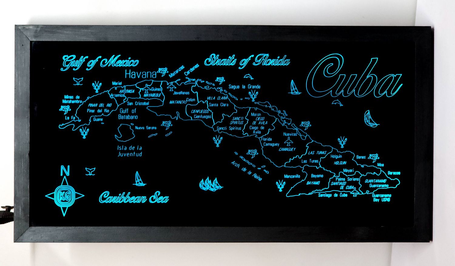 LED Gift Map of the Caribbean Islands of CUBA, Map Sizes:: Medium 610mm (24&quot;)w x 304mm h(12&quot;)h