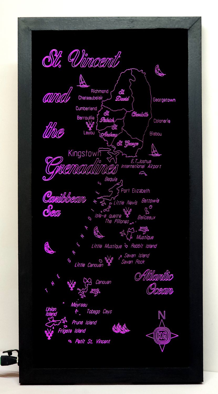 LED Gift Map of the Caribbean Islands of ST. VINCENT and the GRENADINES, Map Sizes:: Medium 610mm (24&quot;)w x 304mm h(12&quot;)h
