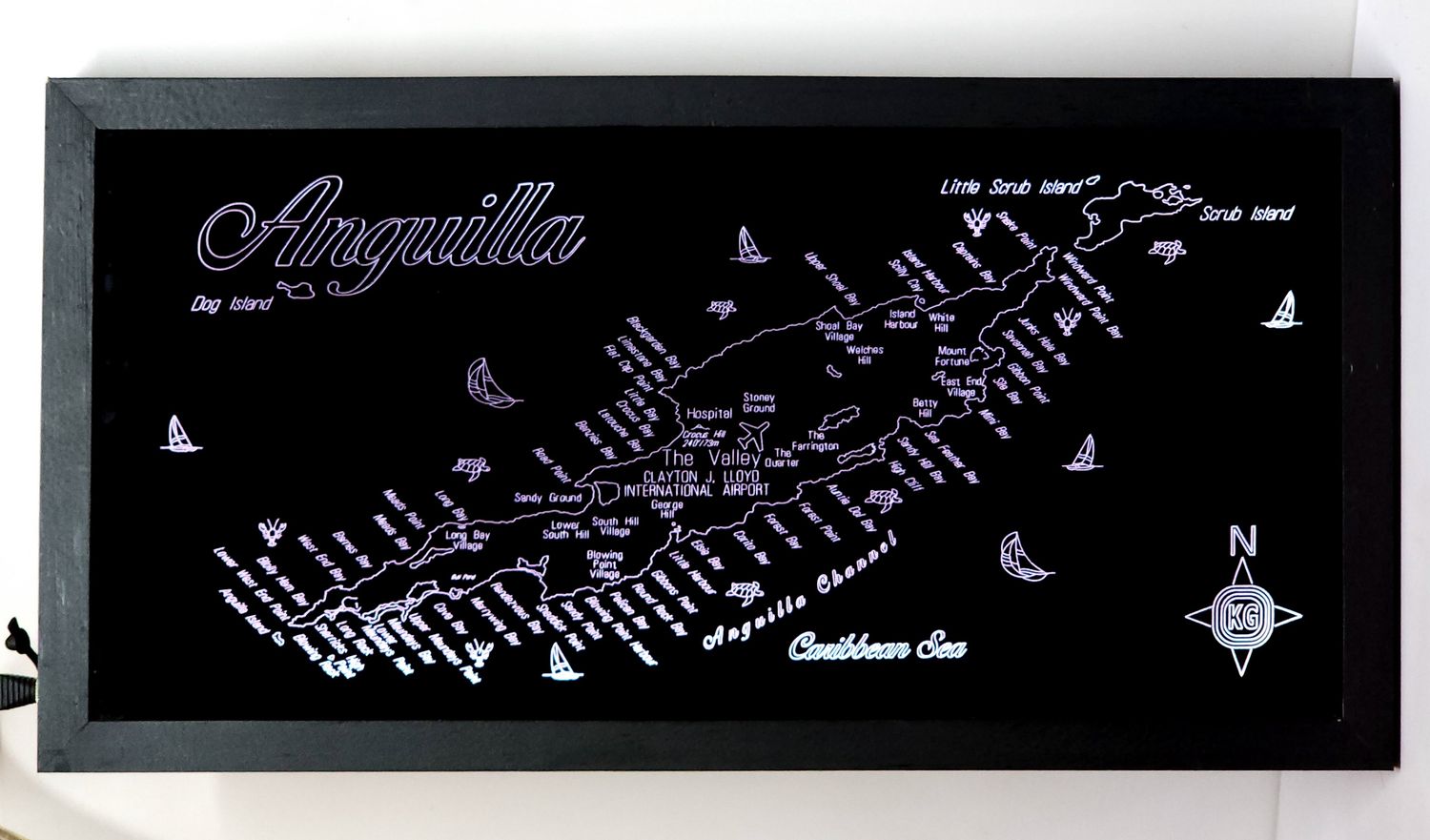 LED Gift Map of the Caribbean Islands of ANGUILLA, Map Sizes:: Medium 610 (24&quot;) mm w x 304 (12&quot;) mm h