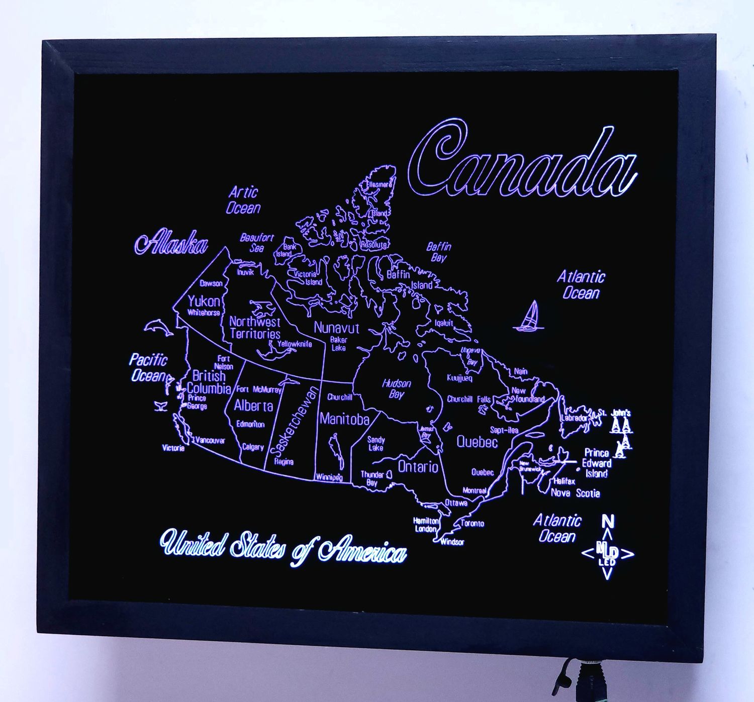 LED Gift Map of CANADA, Map Sizes:: Medium 505mm (19-7/8&quot;)w x 450mm (17-3/4)h