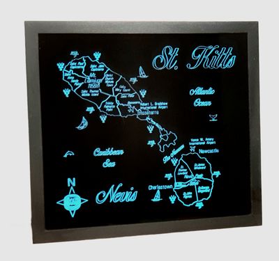 Black Framed LED Gift Map of the Caribbean Islands of ST. KITTS and NEVIS 🇰🇳