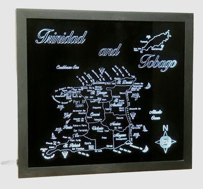 Black Framed LED Gift Map of the Beautiful Caribbean Republic of TRINIDAD and TOBAGO 🇹🇹