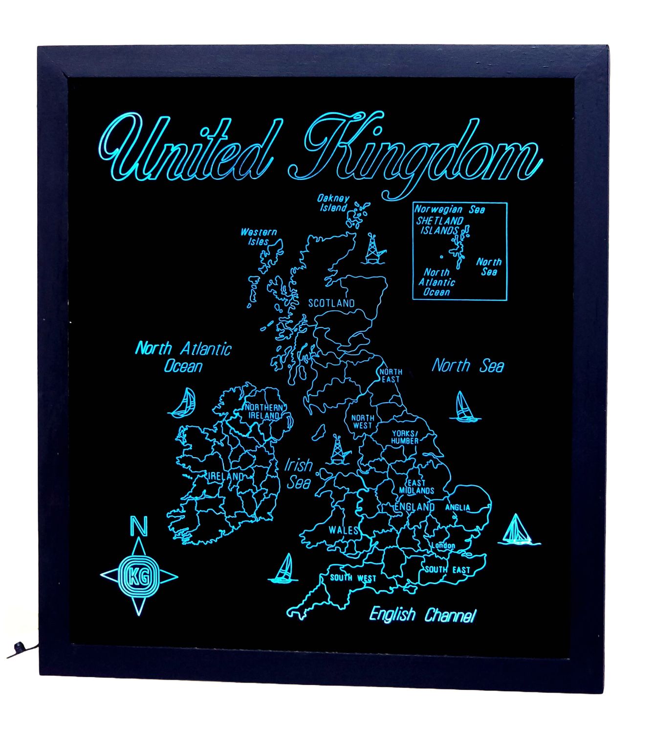 Led Gift Map of the Countries of the UNITED KINGDOM, Map Sizes:: Medium 505mm (19-7/8&quot;)w x 450mm (17-3/4)h