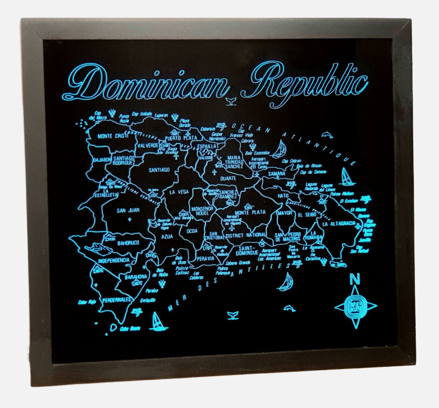 Led Gift Map of the Caribbean Island of the DOMINICAN REPUBLIC, Map Sizes:: Medium 505mm (19-7/8&quot;)w x 450mm (17-3/4)h