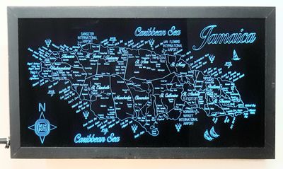 Black Framed LED Gift Map of the Caribbean Island of JAMAICA 🇯🇲