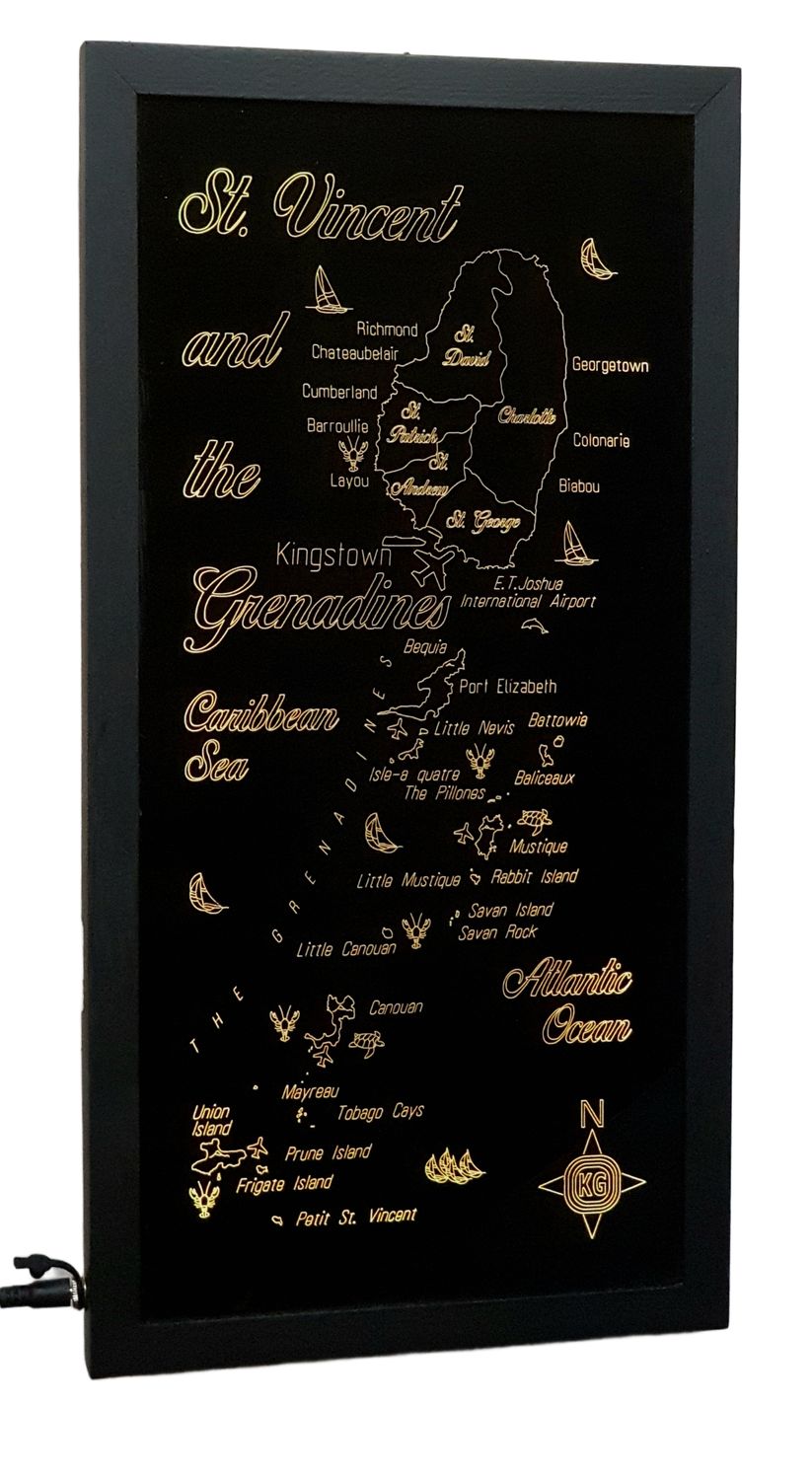 Led Gift Map of the Caribbean Islands of ST. VINCENT and the GRENADINES, Map Sizes:: Medium 610mm (24&quot;)w x 304mm h(12&quot;)h