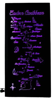 Black Framed LED Gift Map of the Beautiful EASTERN CARIBBEAN ISLANDS