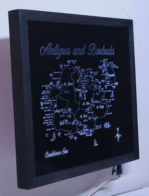 Black Framed LED Gift Map of the Caribbean Islands of ANTIGUA and BARBUDA 🇦🇬