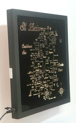 Black Framed LED Gift Map of the Beautiful Caribbean Island of ST. LUCIA 🇧🇸