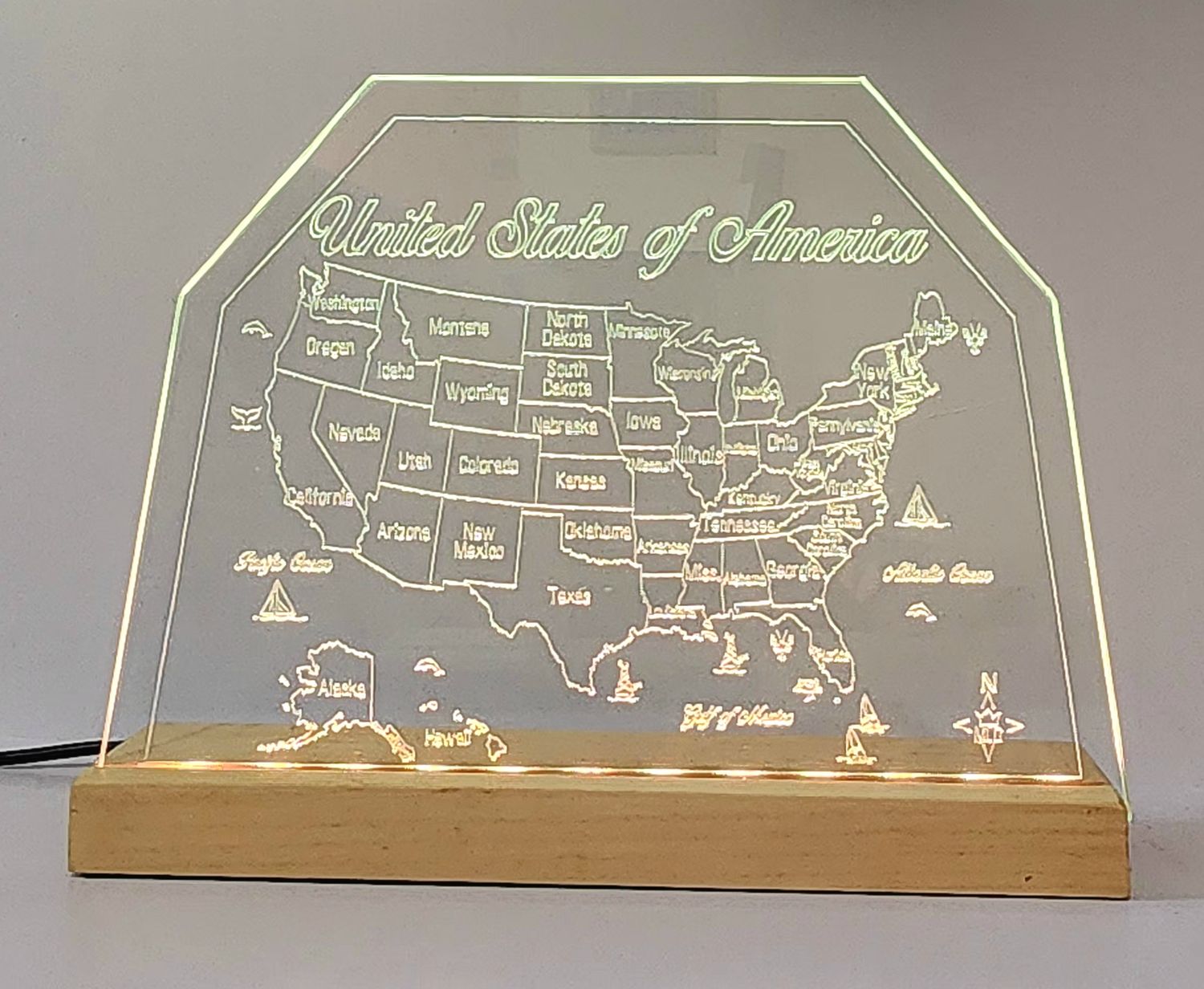 LED Plaque Gift Map of the UNITED STATES of AMERICA 🇺🇸