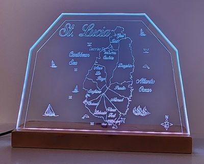 LED Plaque Gift Map of the Beautiful Caribbean Island of ST. LUCIA 🇧🇸