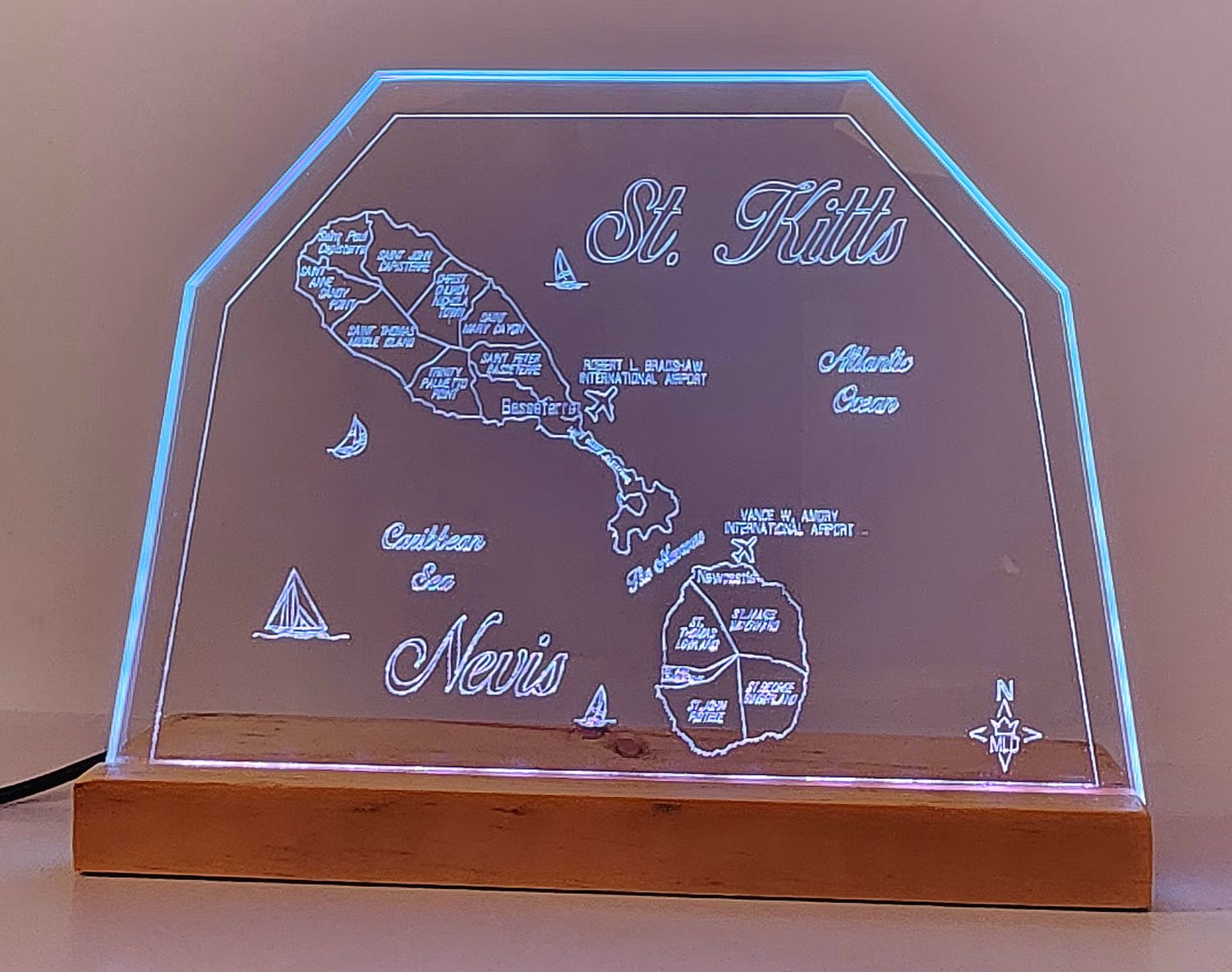 LED Plaque Gift Map of the Caribbean Islands of ST. KITTS and NEVIS 🇰🇳