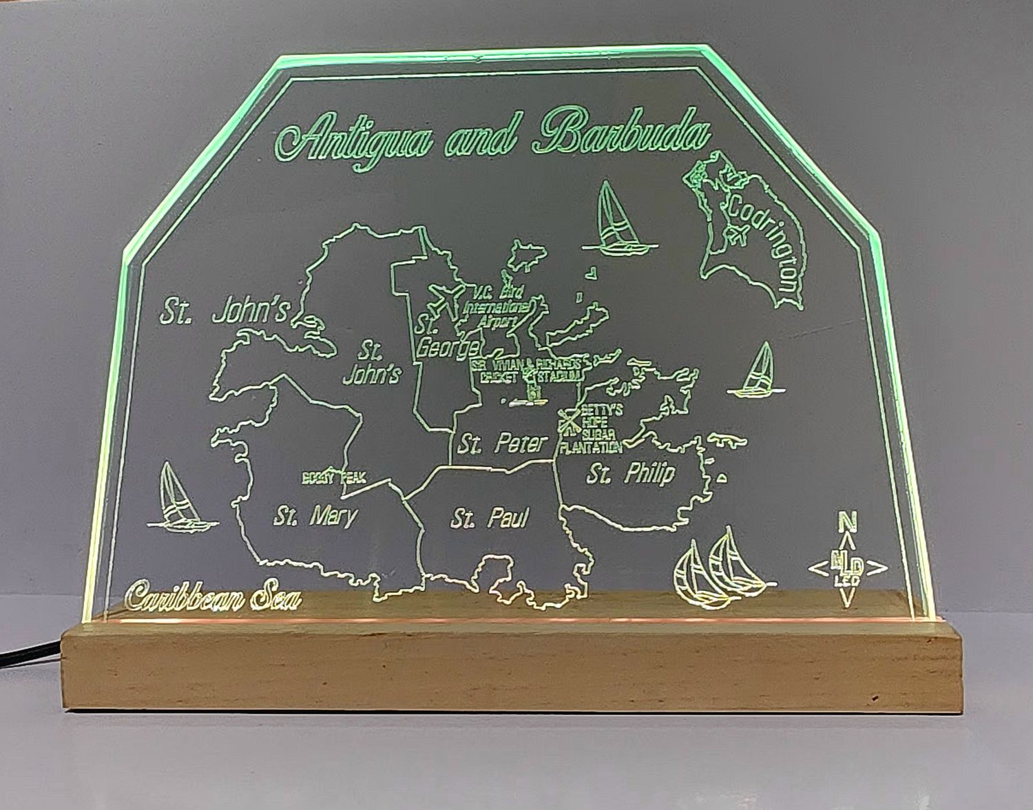 LED Plaque Gift Map of the Caribbean Islands of ANTIGUA and BARBUDA 🇦🇬