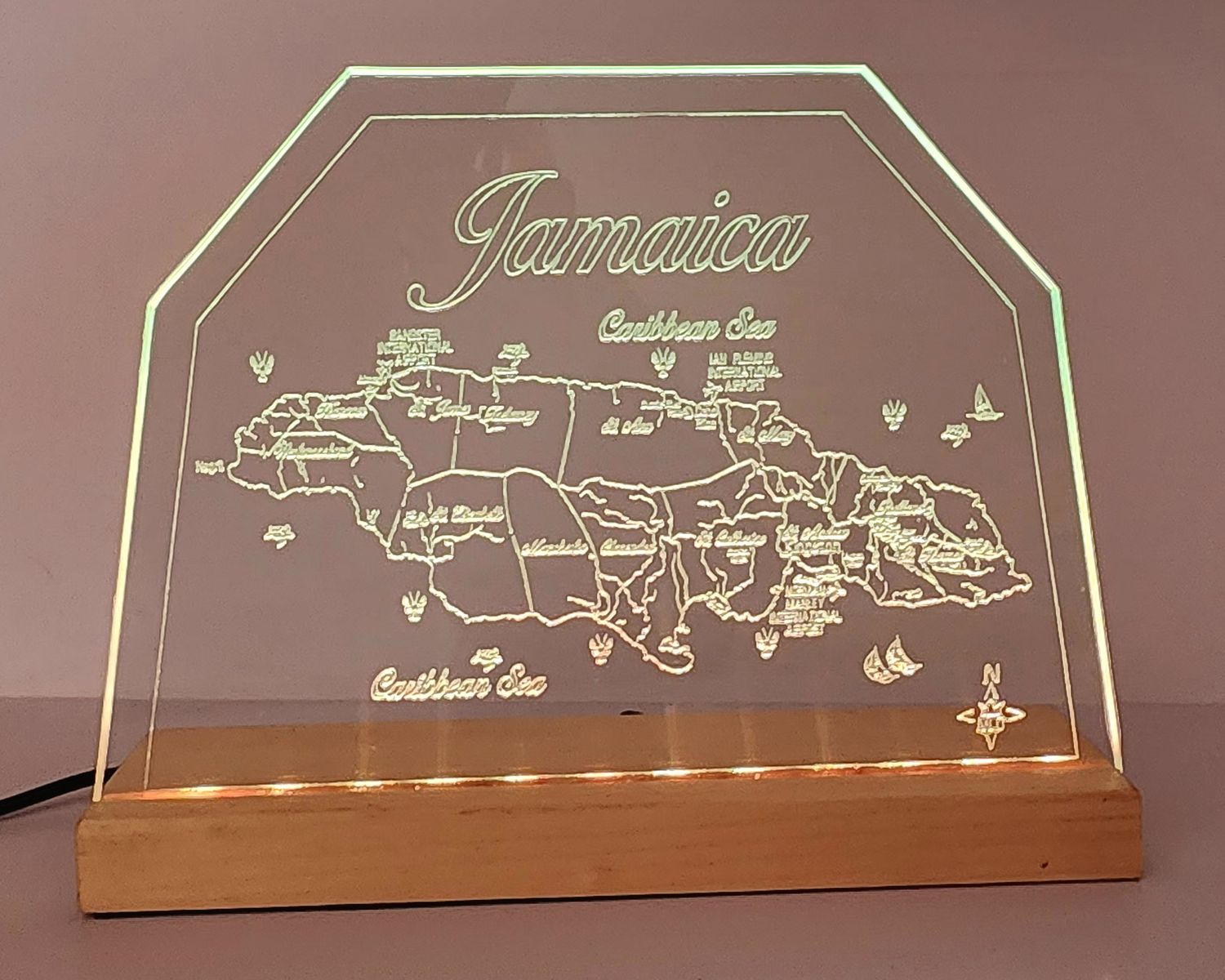 LED Plaque Gift Map of the Caribbean Island of JAMAICA 🇯🇲