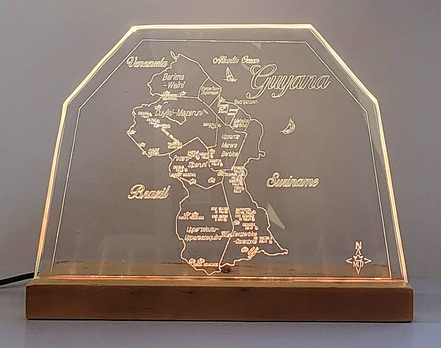 LED Plaque Gift Map of the Republic of GUYANA 🇬🇾