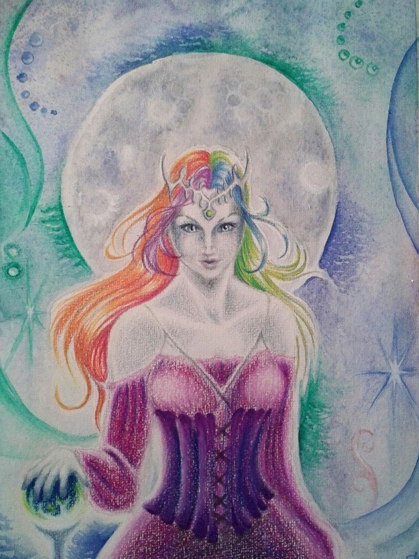 Art Print Arianrhod the MoonGoddess - pencil and watercolor Art  - Stampa artistica fantasy Arianrhod -  divinità celtica della luna - arte celtica