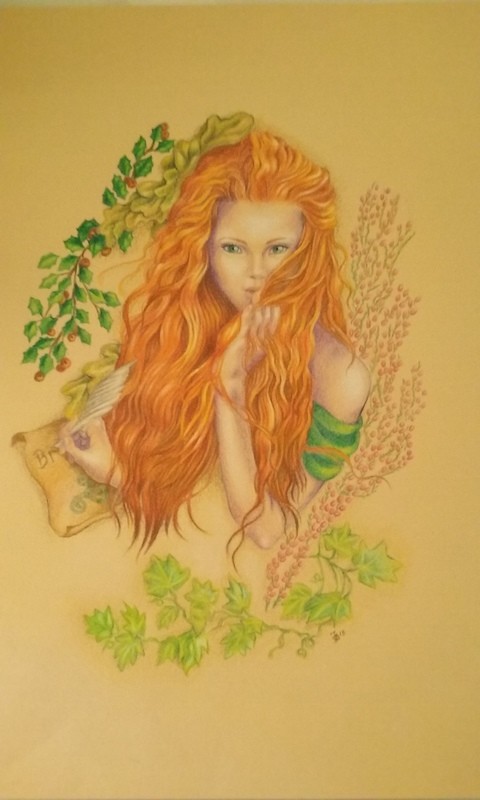 Art Print Brigit Celtic Goddess - pencil Art - woman and triskell