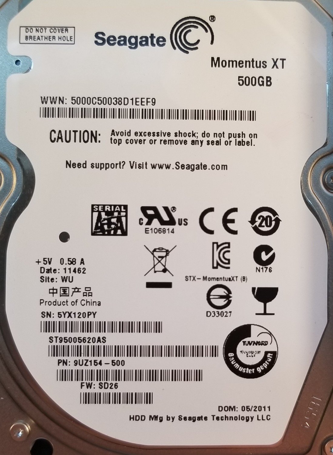 Seagate 500GB Constellation ES (ST500NM0011) in SuperMicro Drive Tray