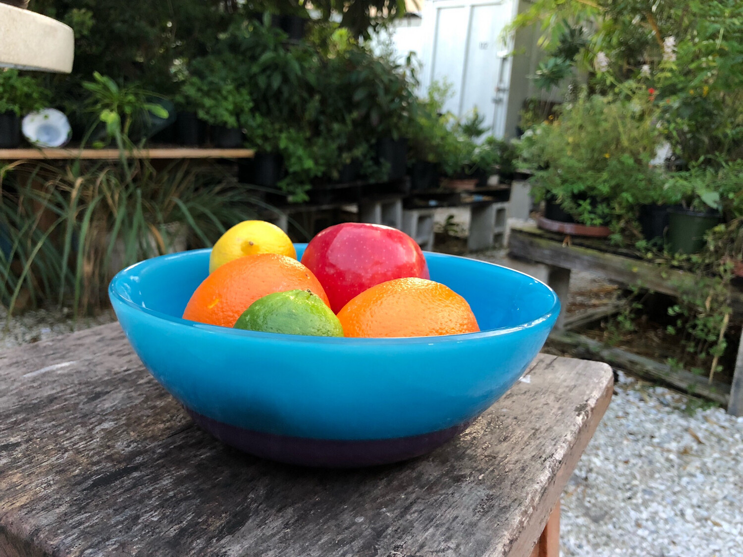 Purple & Blue Blown Glass Fruit Bowl