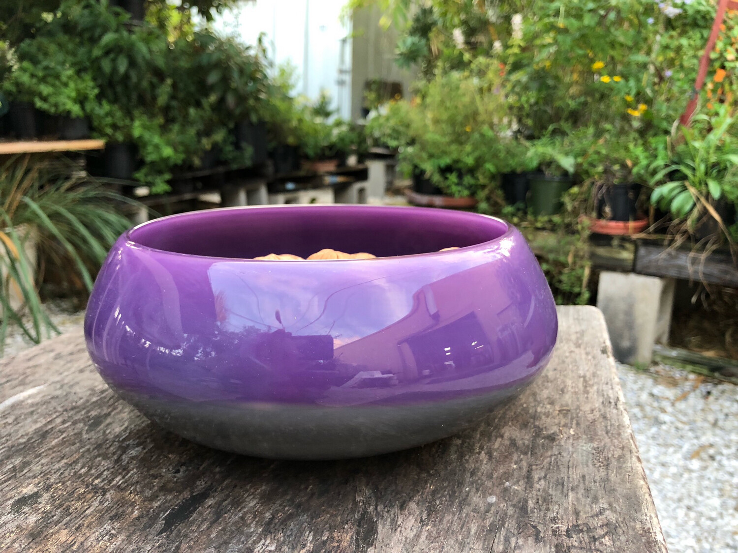 Purple & Slate Blown Glass Fruit Bowl
