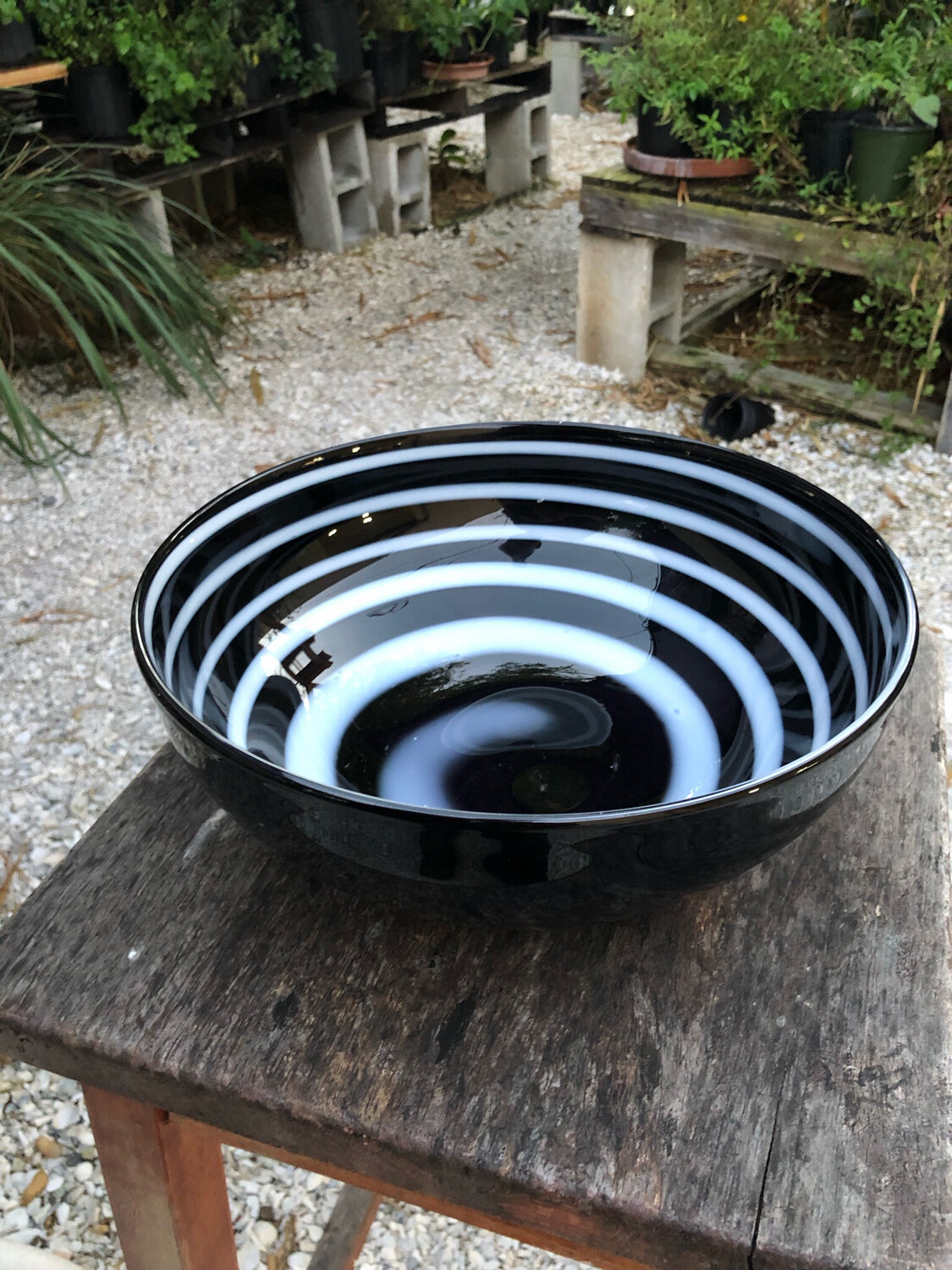 Black & White Spiraled Blown Glass Candy Bowl
