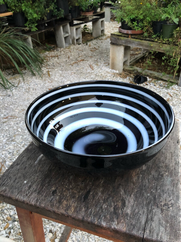 Black & White Spiraled Blown Glass Candy Bowl
