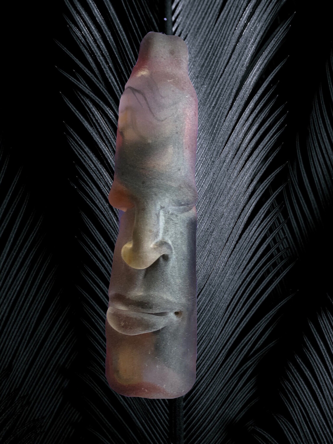Sandblasted Glass Tiki Pendant Red & Black 