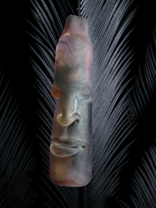Sandblasted Glass Tiki Pendant Red & Black 