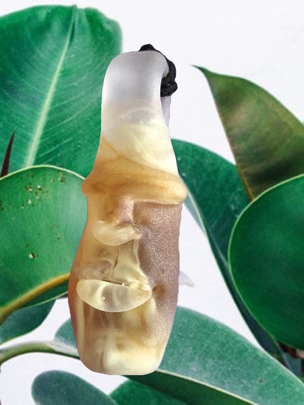 Sandblasted Glass Tiki Pendant Amber White 