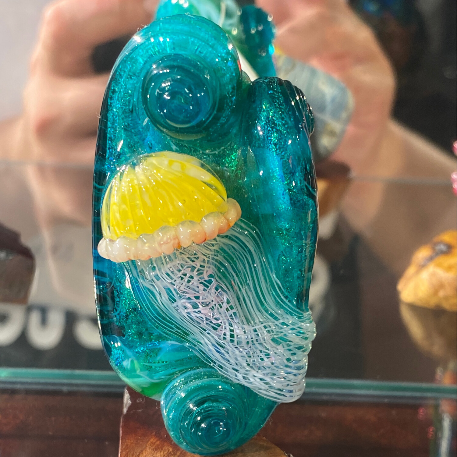Yellow Jellyfish Sculpture Glass Bead By Joy Munshower 