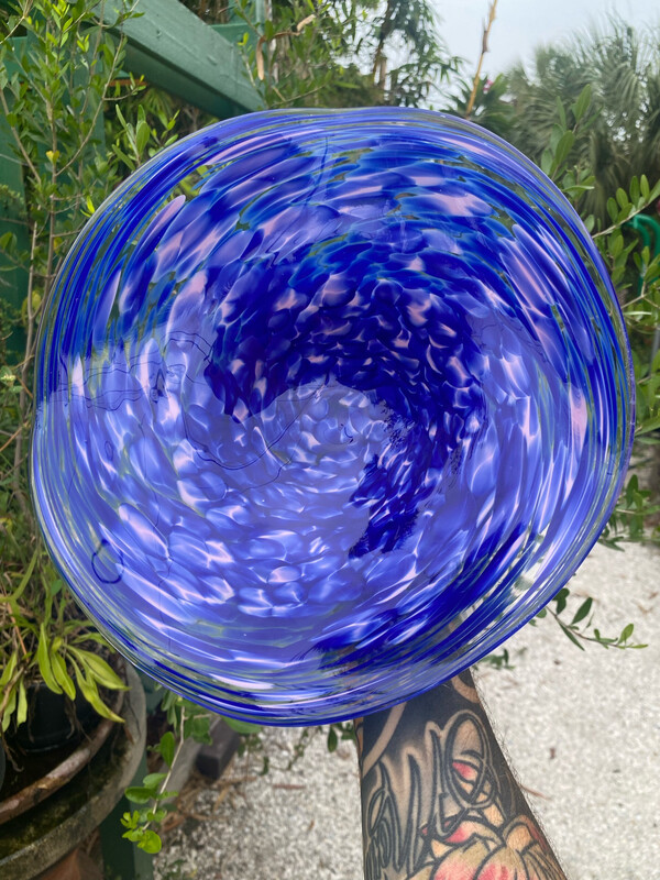Pink & cobalt blown glass wall platter Pink & cobalt blown glass wall platter