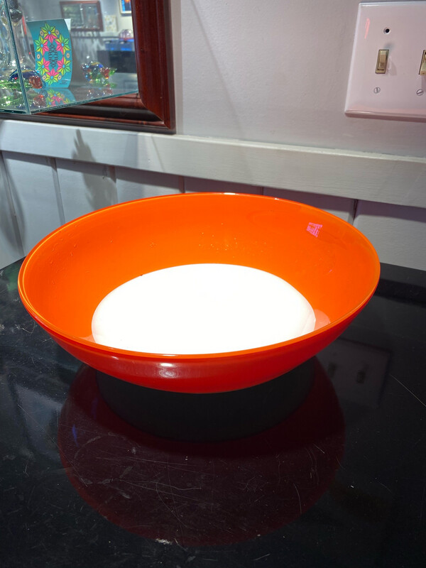 Orange & Jade White Blown Glass Bowl 