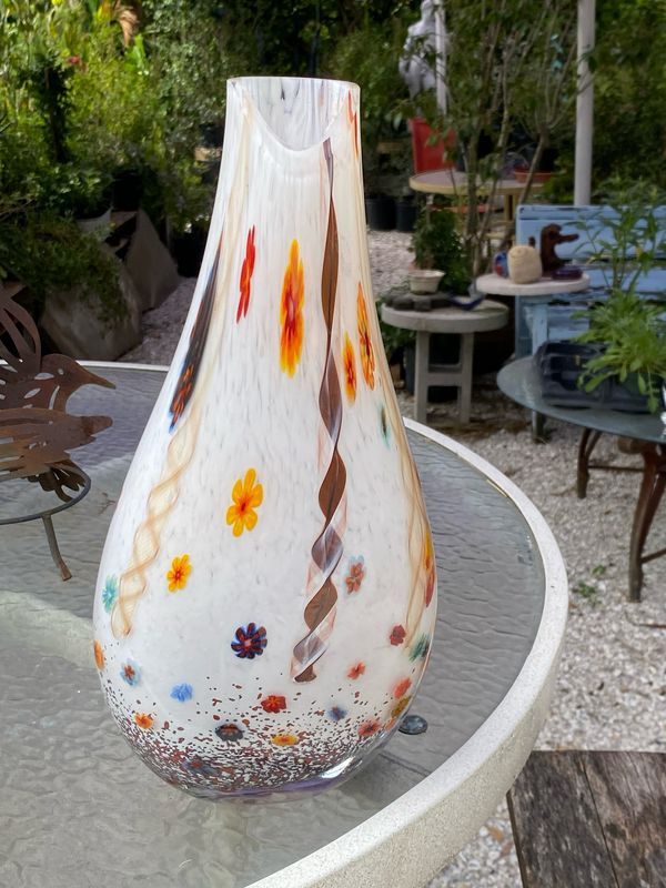 Floral Vase Red Coral White
