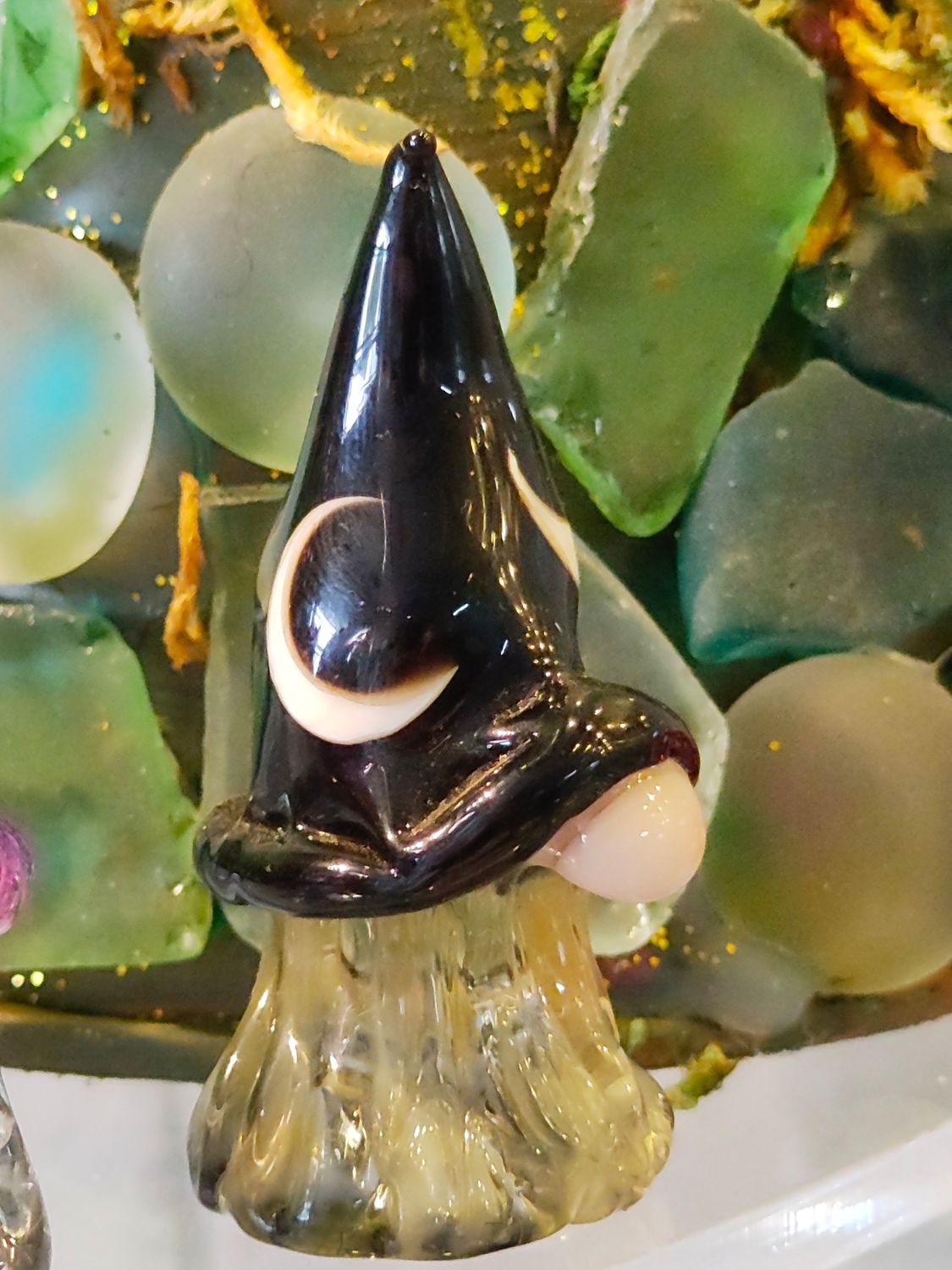 Mini Glass Garden Gnome with crescent moon hat 