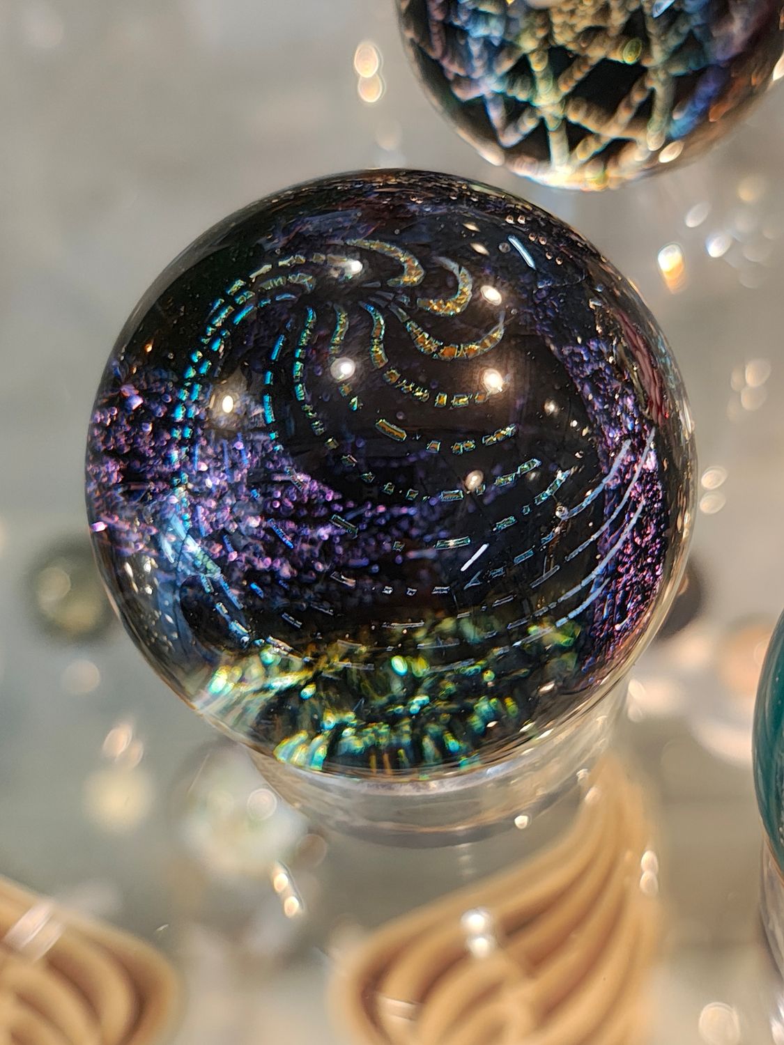 Purple dichroic marble 2&quot; green gold patterns &amp; inclusions