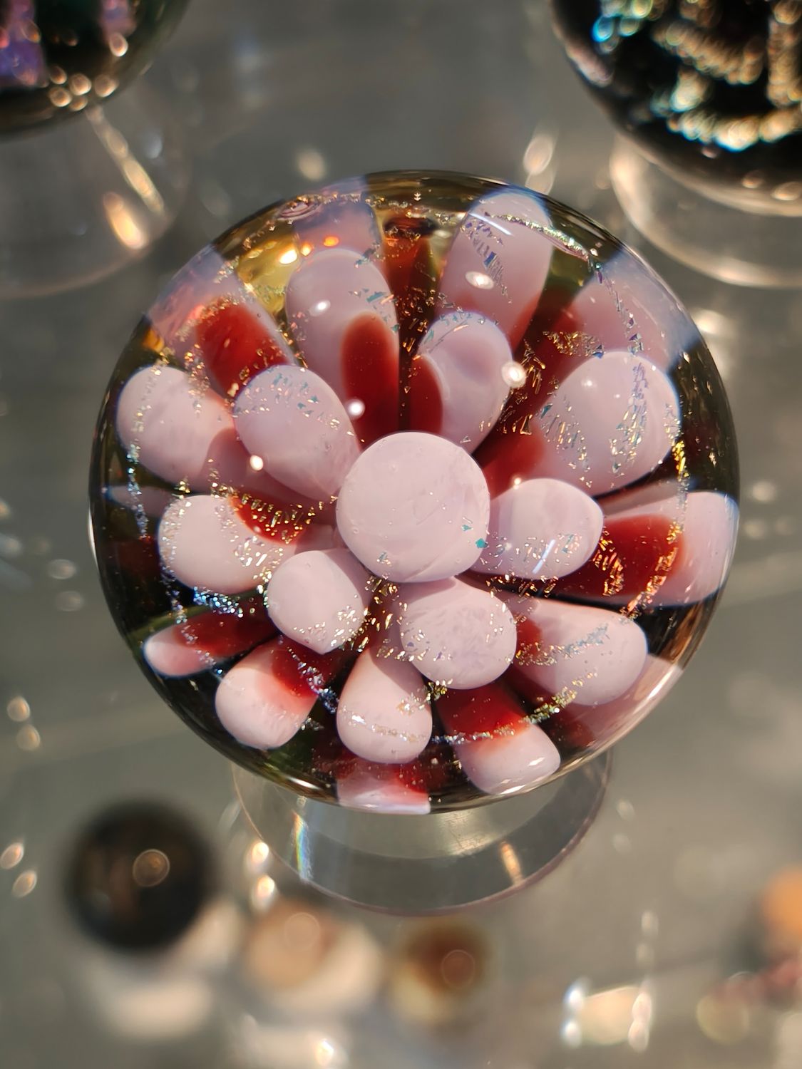 Pink &amp; Red Flower Implosion Marble 1.75&quot;