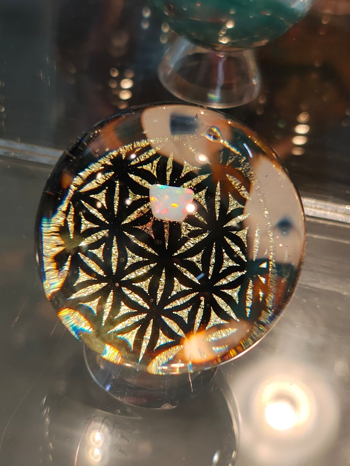 Sacred Geometry Dichroic marble w/opal 2.5&quot;