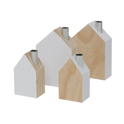 Haus, Holz, h 9 + 12 cm - Set - 2 Stück