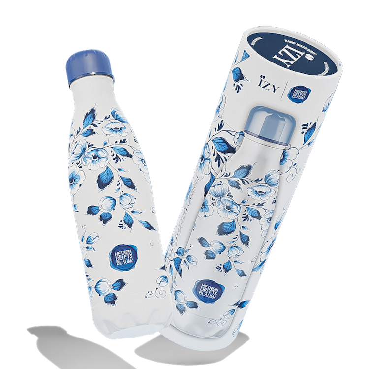 Izy Thermos Flaschen Heinen Delfts Blau - Blüte - 500 ml to -go isolierte Wasserflaschen
