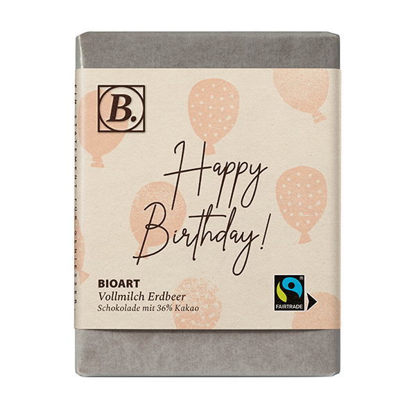 BIOART Schoko Happy Birthday Vollmilch Erdbeer 70g, Fairtrade