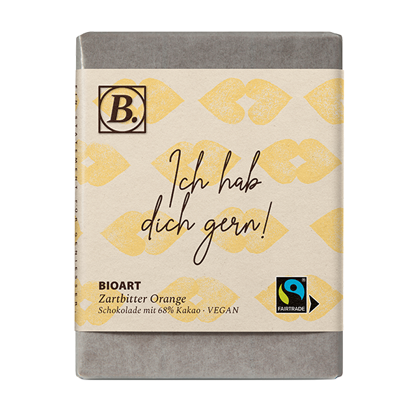 BIOART Schoko Ich hab dich gern Zartbitter Orange 70g, Fairtrade