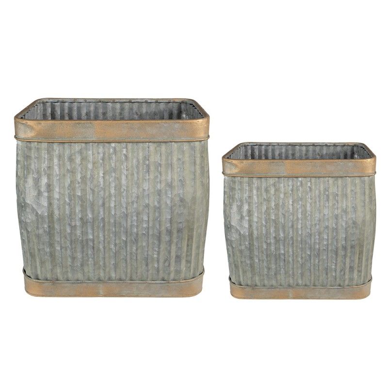 Pflanzenhalter 38x27x39 cm Grau Grün Metall Blumentopf - SET