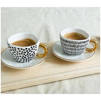 EspressoTasse mit UnterTeller  Stoneware, 9x6,9x4,7 cm 2 sortiert, Inhalt: je 0,08 l - Preis pro Stück