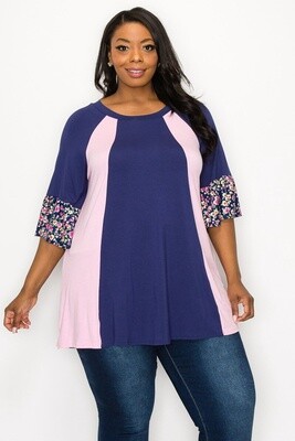 EXTENDED PLUS SIDE AND RUFFLE CONTRAST TOP